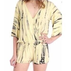 Surf Gypsy Romper Yellow Tie Die Swim Cover Short Sleeve Women's Size Small NWT